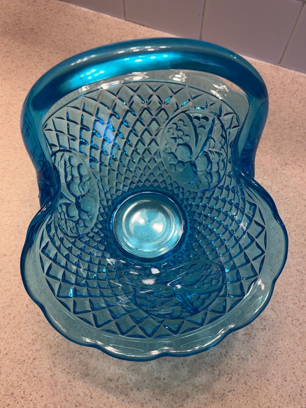Vintage Fenton Blue Glass Basket Centerpiece - Picture 5 of 15
